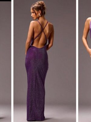 Shein cowl neck glitter cross back dress in purple 10