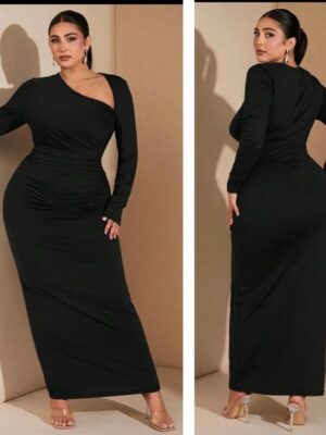 Shein Asymmetric cut dress midi dress in black 16