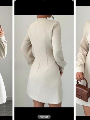 Shein open front bow tie drawstring in nude/brown casual Long sleeve dress 16