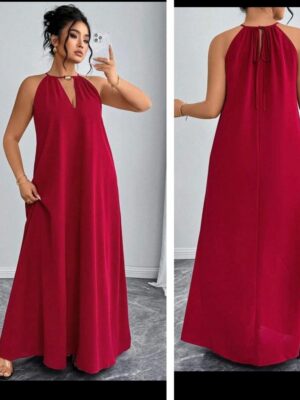 Shein halter neck maxi dress in red 16