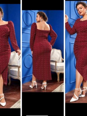 Shein plus burgundy midi polka dress 20/22