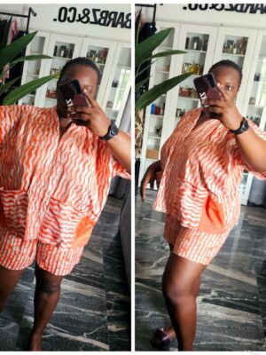 Adire orange pattern short set  in orange 12