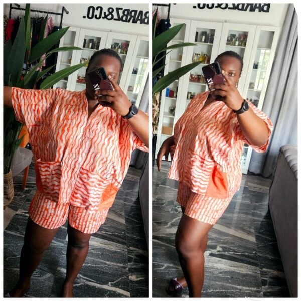 Adire orange pattern short set  in orange 12