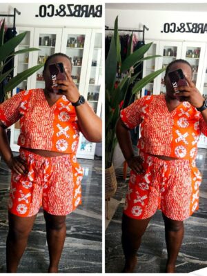 Ankara X O short set in sharp orange/white (14)