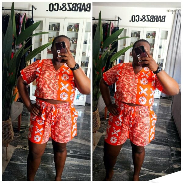 Ankara X O short set in sharp orange/white (14)
