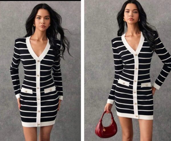 Shein stripewhite & black sweater mini two pocket dress 12/14