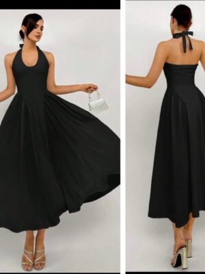 Shein halter baby girl  v neck backless dress in black with two sides 12/14