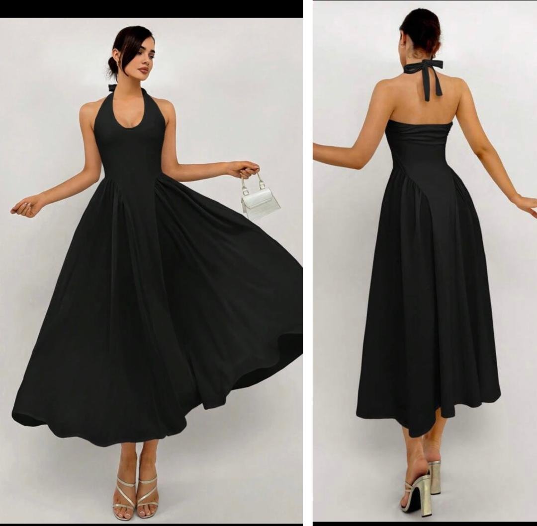 Shein Halter Baby Girl V Neck Backless Dress In Black With Two Sides 12/14 