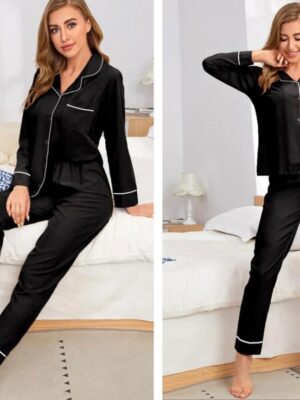 Shein pj long sleeve two piece set in black 14/16