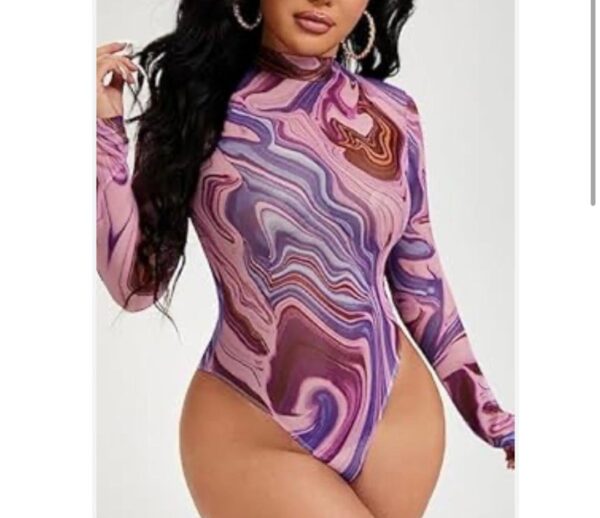 Shein abstract purple long sleeve bodysuit 16
