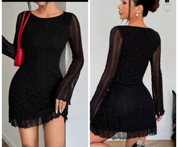 Shein long sleeve glitter mesh mini dress in black 12/14