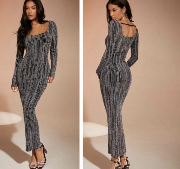 Shein square glitter bodycon dress in silver 12/14