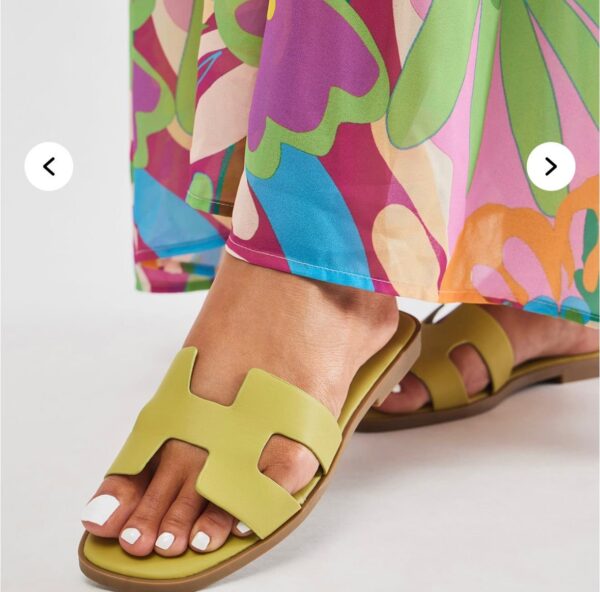Fashionnova slice of paradise  solid Hermes style flat slippers in lemon green - Image 2