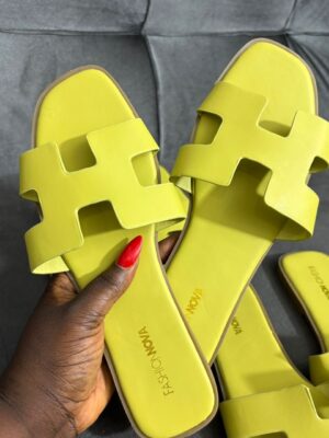 Fashionnova slice of paradise  solid Hermes style flat slippers in lemon green