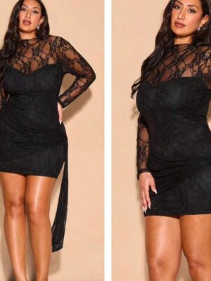 Shein lacey tie waist dress in black