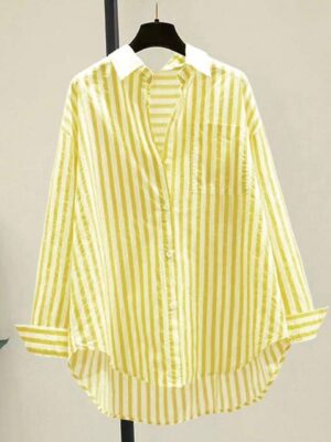 Shein  chest pocket casual stripe printed shirt in yellow 16