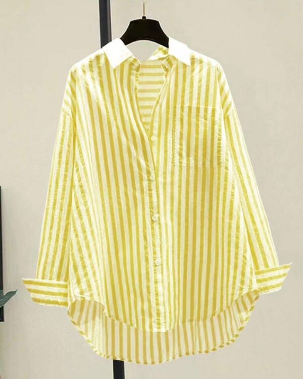 Shein  chest pocket casual stripe printed shirt in yellow 16
