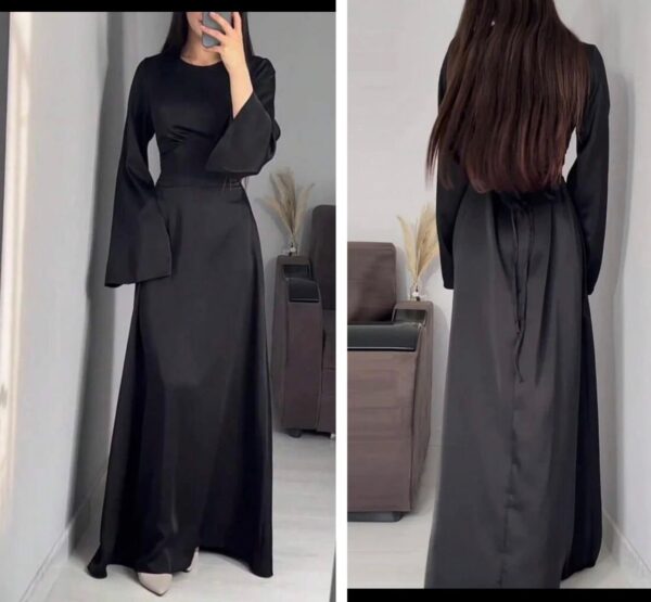 Shein classy elegant modest long sleeve tie back dress in black 16