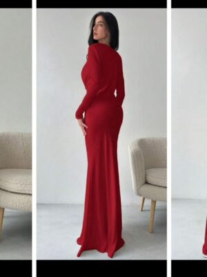 Shein sexy drape long sleeve maxi dress in red  12/14