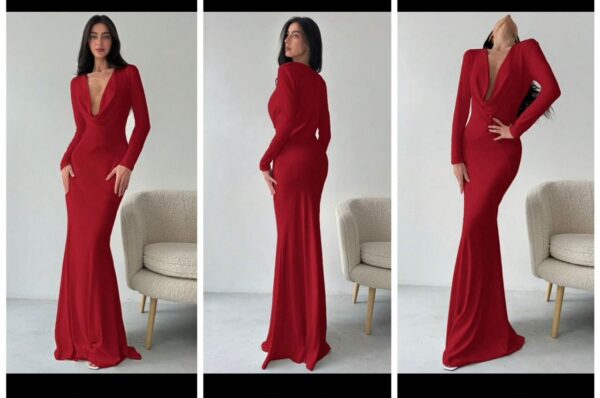 Shein sexy drape long sleeve maxi dress in red  12/14