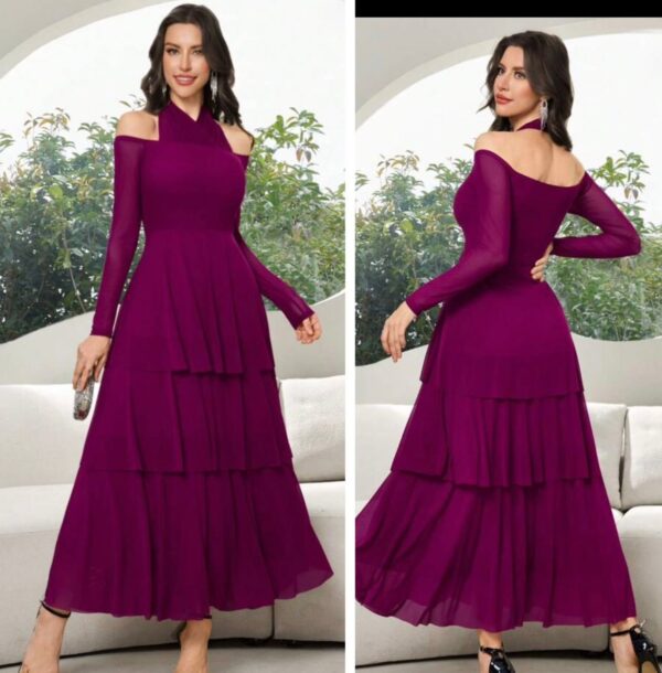 Shein off shoulder step step classing sleeve dress in dark purple /magenta/red violet 12/14