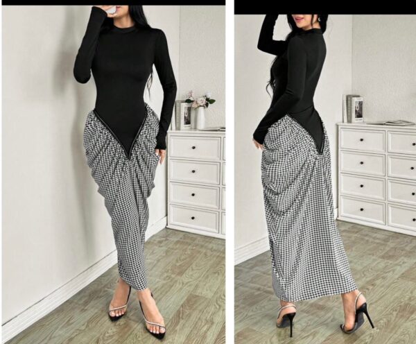 Shein long sleeve shapey houndstooth dress in black 12/14