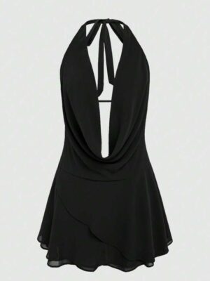 Shein halter girlie backless casual dress in black 12/14