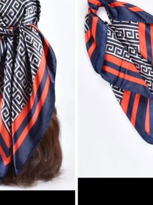 Shein geo pattern silk scarf in navy blue /  red/white