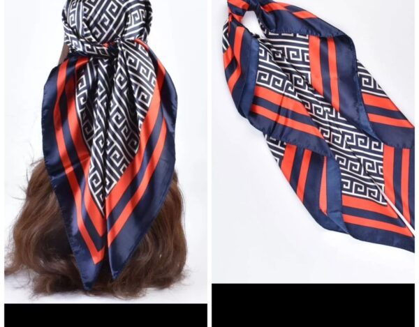 Shein geo pattern silk scarf in navy blue /  red/white