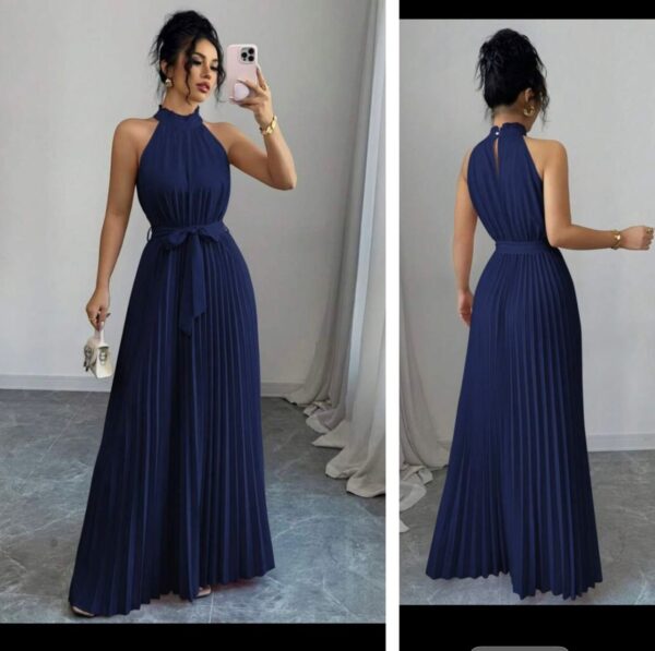 Shein Maxi halter pleated dress in navy blue