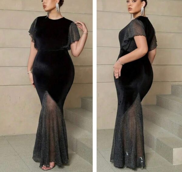 Shein party round neck velvet  mesh glitter  dress in black 18