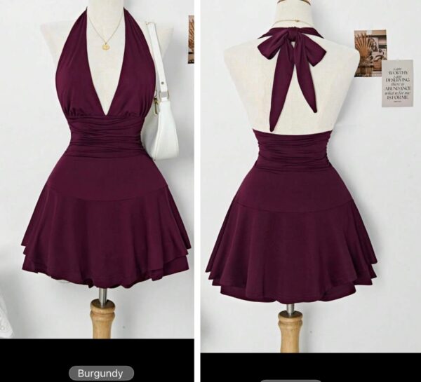 Shein halter neck short mini dress in dark burgundy 10