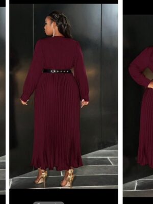 Shein office style classy pleated long sleeve dress in burgundy 16