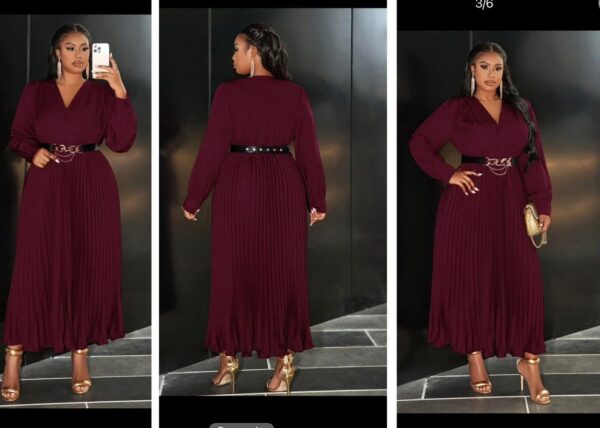 Shein office style classy pleated long sleeve dress in burgundy 16