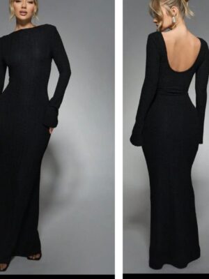 Missguided backless sexy long sleeve maxi dress in black 16