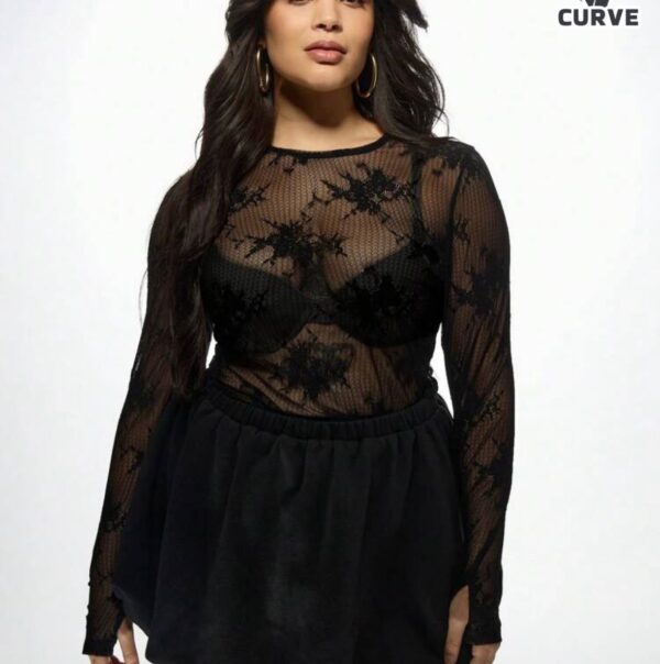 Missguided  round neck luxury Lacey mesh top in black 16