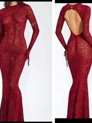 SHEIN backless long sleeve fish tail dress in red 12/14
