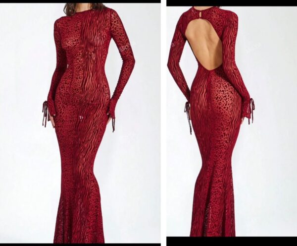 SHEIN backless long sleeve fish tail dress in red 12/14