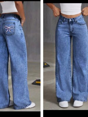 Shein classy denim with pink bow in dark wash jeans 12/14