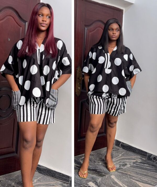 Ankara & asoke two piece short design in black stripe & circle - Image 2