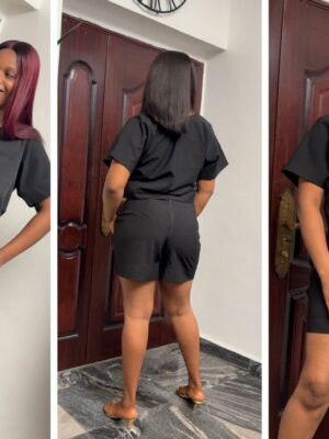 Barbz and co crepe two piece short crop set design in black