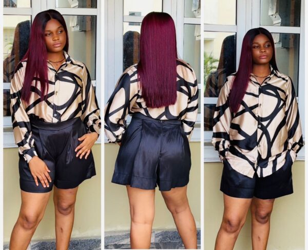 Barbz and co rtw classy two piece  silky abstract top in nude & black short set 14/16 - Image 2