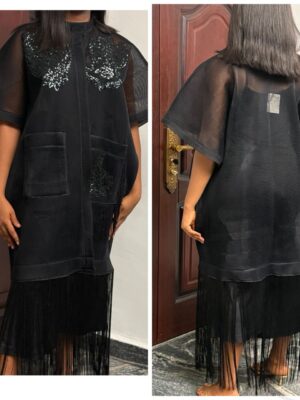 Luxury fringe kimono in black ( one size)