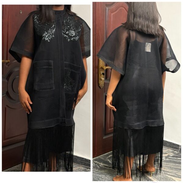 Luxury fringe kimono in black ( one size)