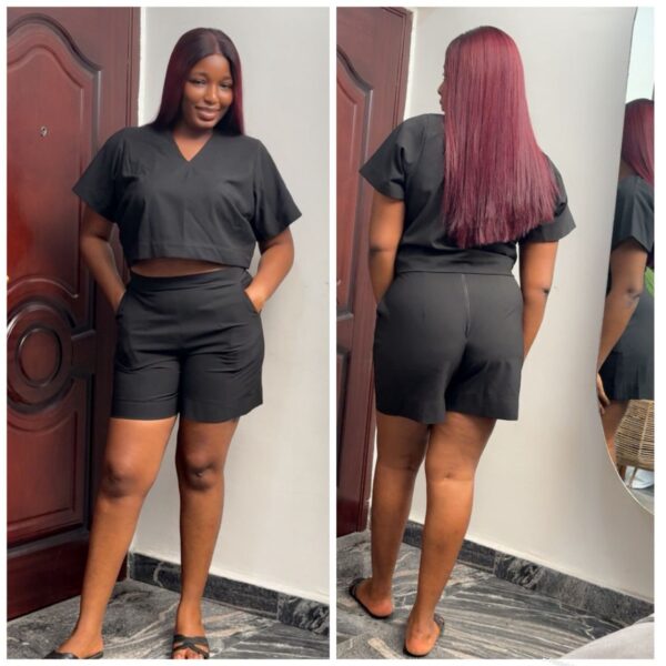 Barbz and co crepe two piece short crop set design in black - Image 2