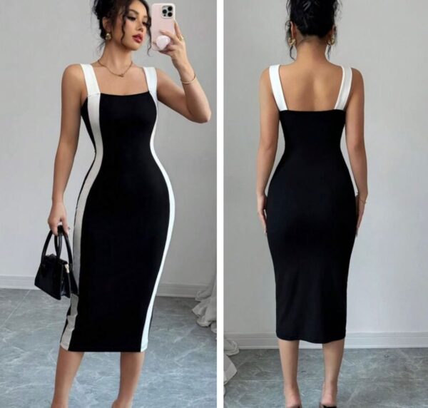 Shein cami black & white bodycon fitted dress in black 12/14