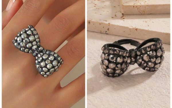 Shein bow ring in silver black