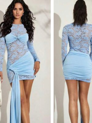 Shein Lacey long sleeve dress in light blue 12/14