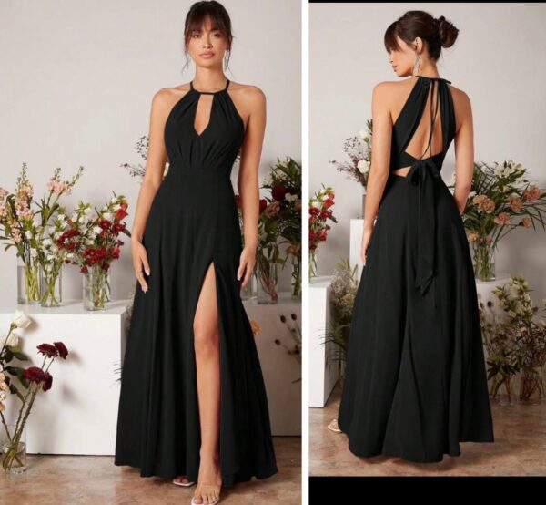 Shein halter high slit tie back dress in black 12/14