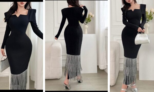 Shein gorgeous  silver fringe glitter dress in black - Image 2
